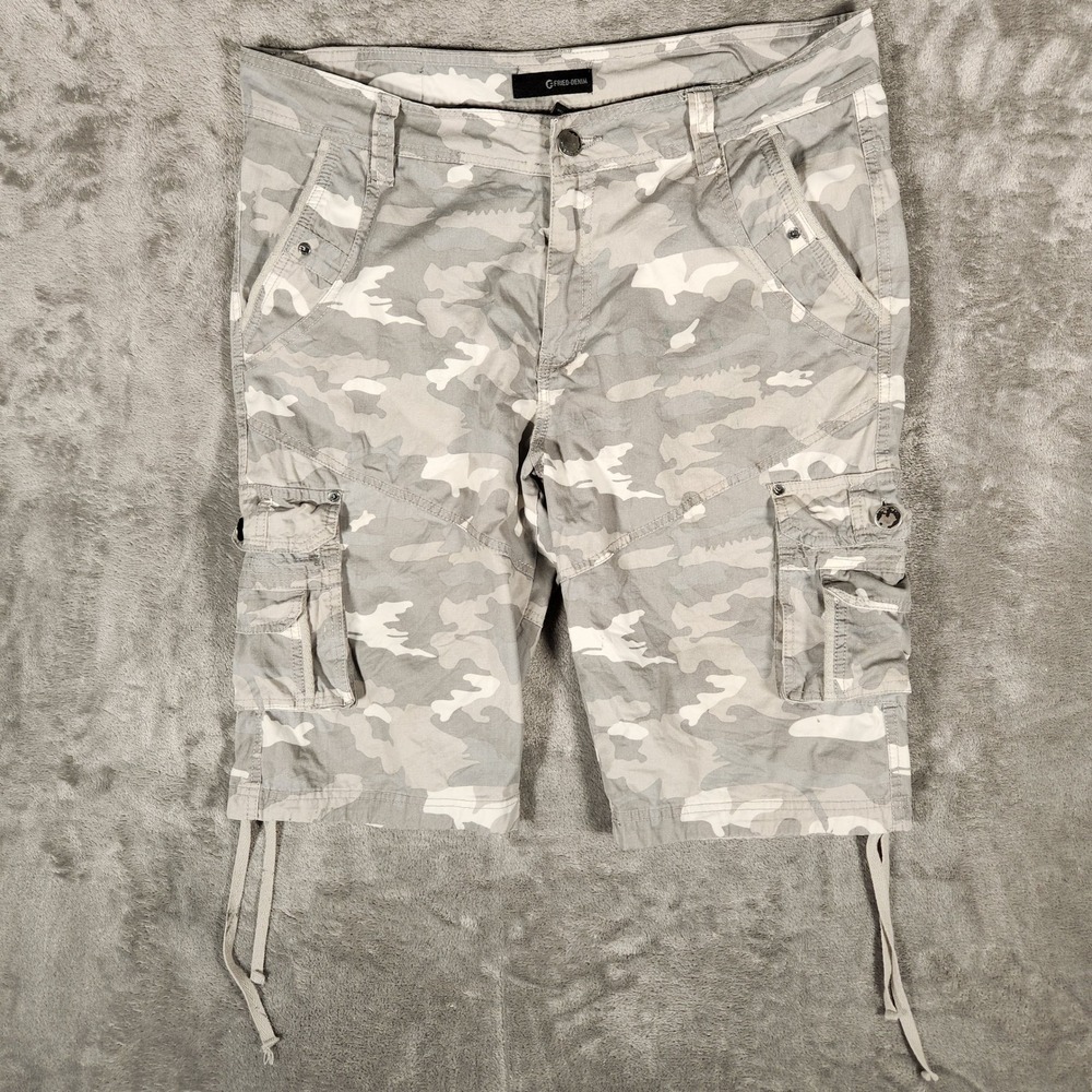 Fried Denim Cargo Shorts Mens 36 Grey Camo Excellent Cotton Drawstring Utility